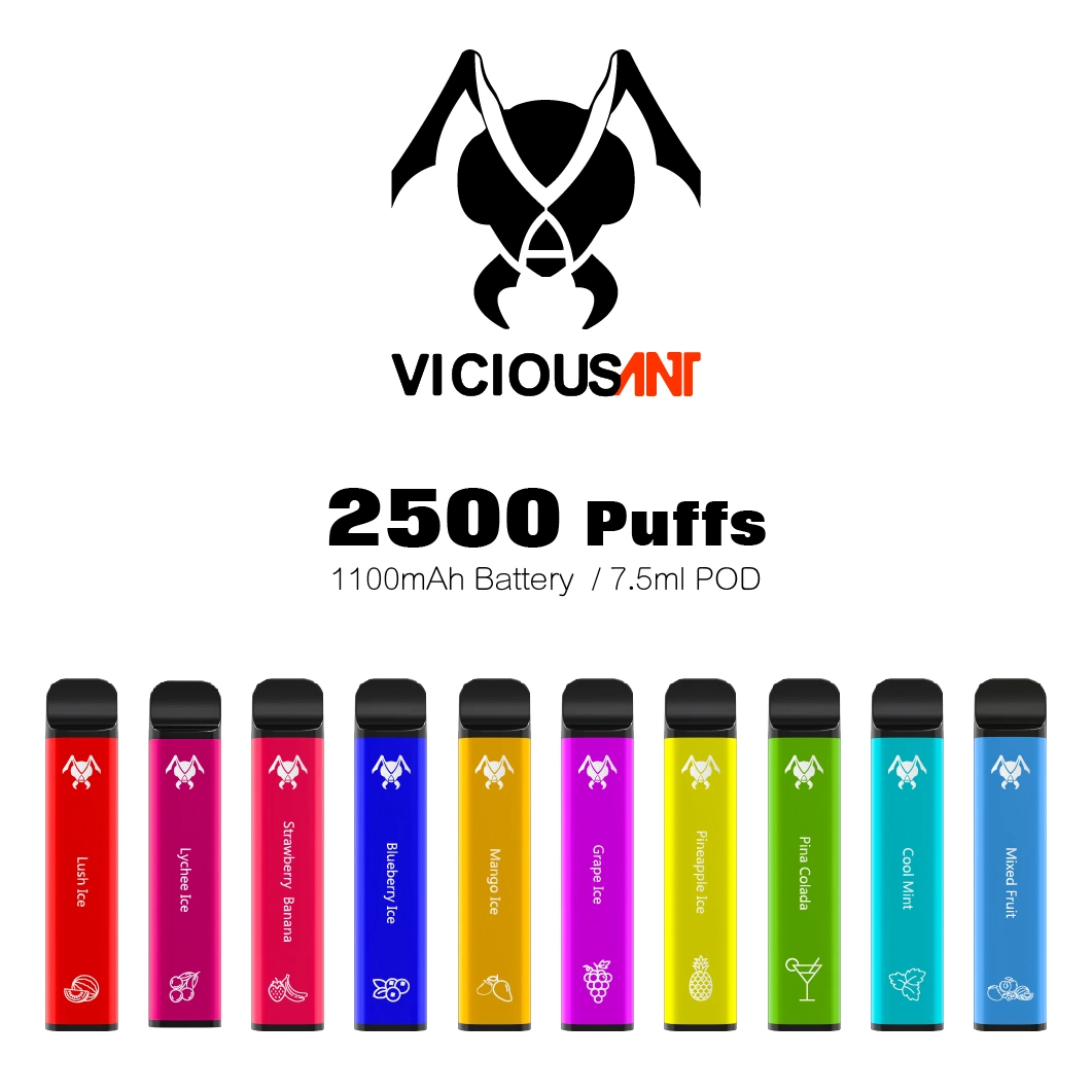 5% Nic Salt 10 High Reductive Tastes with Excellent Quality Control Vicious Ant 2500 Puffs Sample Order Available
