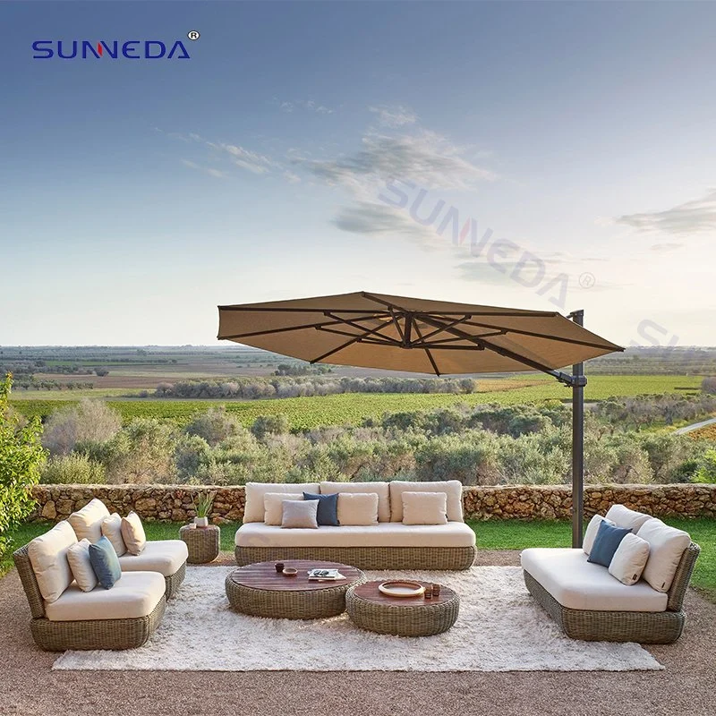 Elegant Villa Rattan Patio Furniture Set Aluminum Garden Loveseat Double Seat Couch Outdoor Sofa