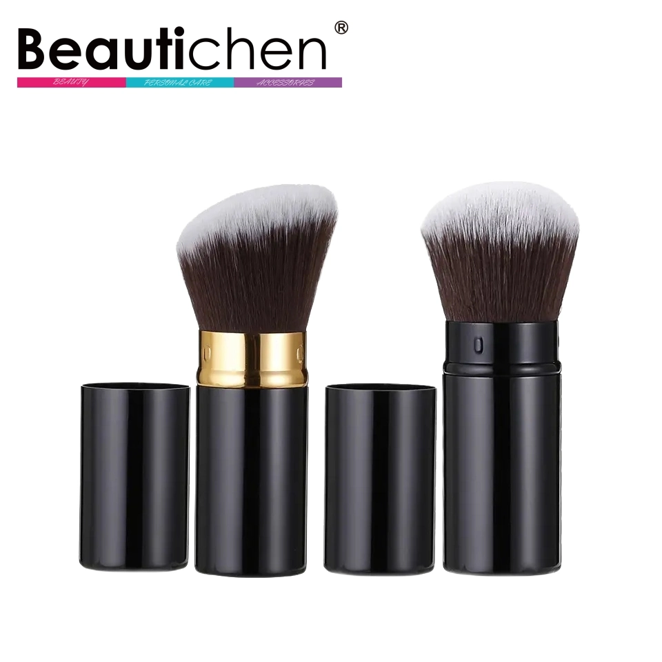 Beautichen Large Black Metal Retractable Cosmetic Kubuki Powder Brush Slanted Luxury Black Makeup Brush Powder Brush