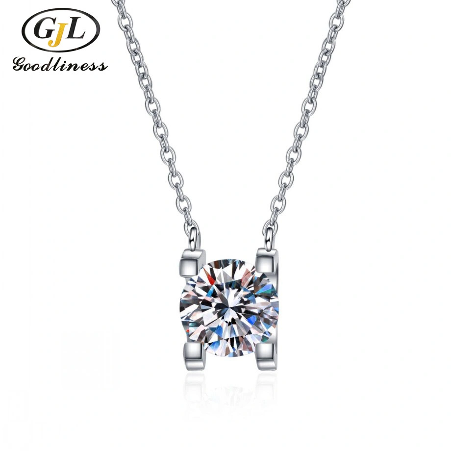 Woman&prime; S Fashion Jewelry Four Leaves Clover Rhoant Rhodium Plated Pendant Necklace N6609