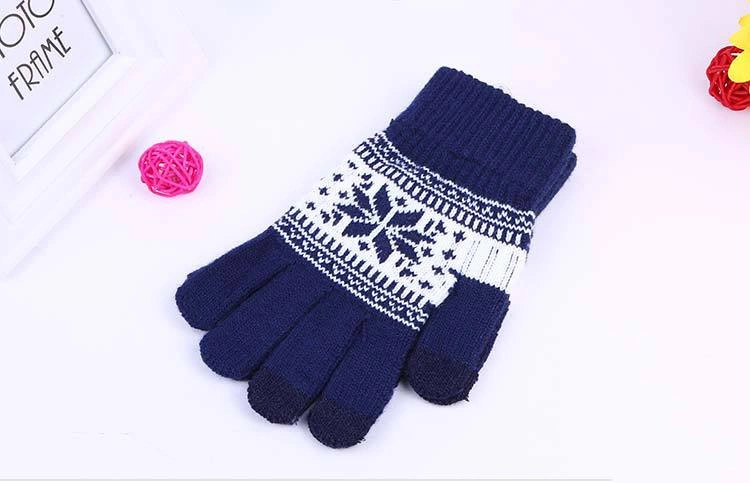 Winter Warm Touch Screen Knit Magic Gloves Snowflake Jacquard Holiday Men Women