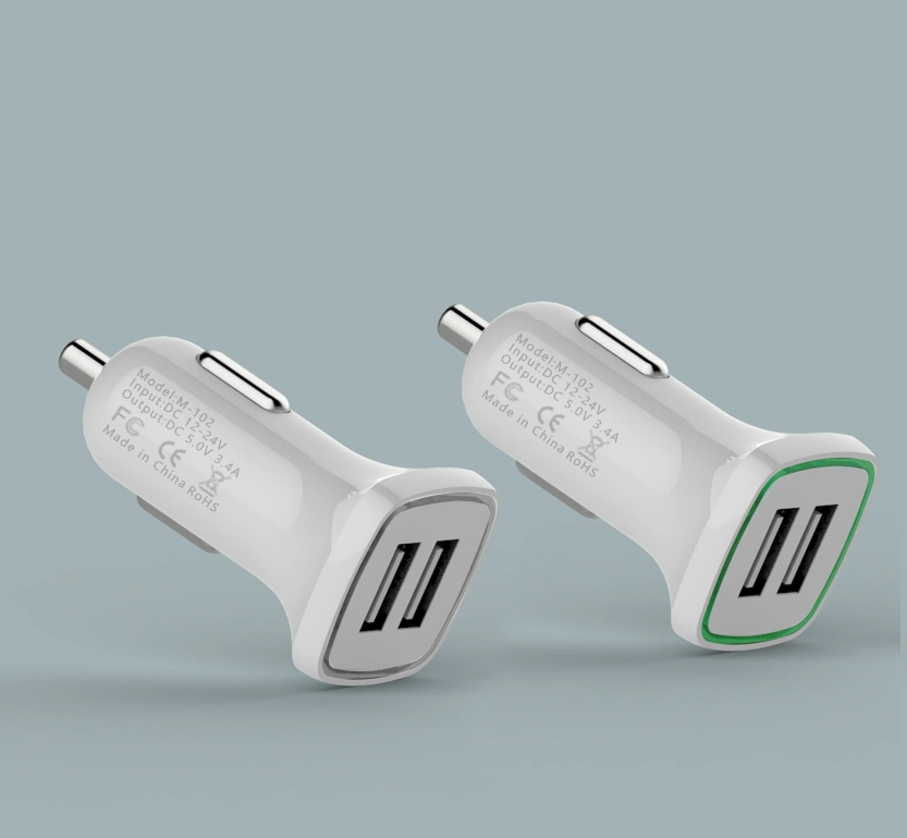 Chrome 2 USB Ports Car Charger Smart Phone Charger