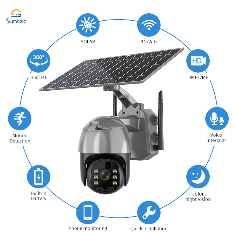 Wireless WiFi 4G Solar Powered Kamera Outdoor Security Protection Surveillance CCTV 360 PTZ Smart Home PIR Motion Detection Cam