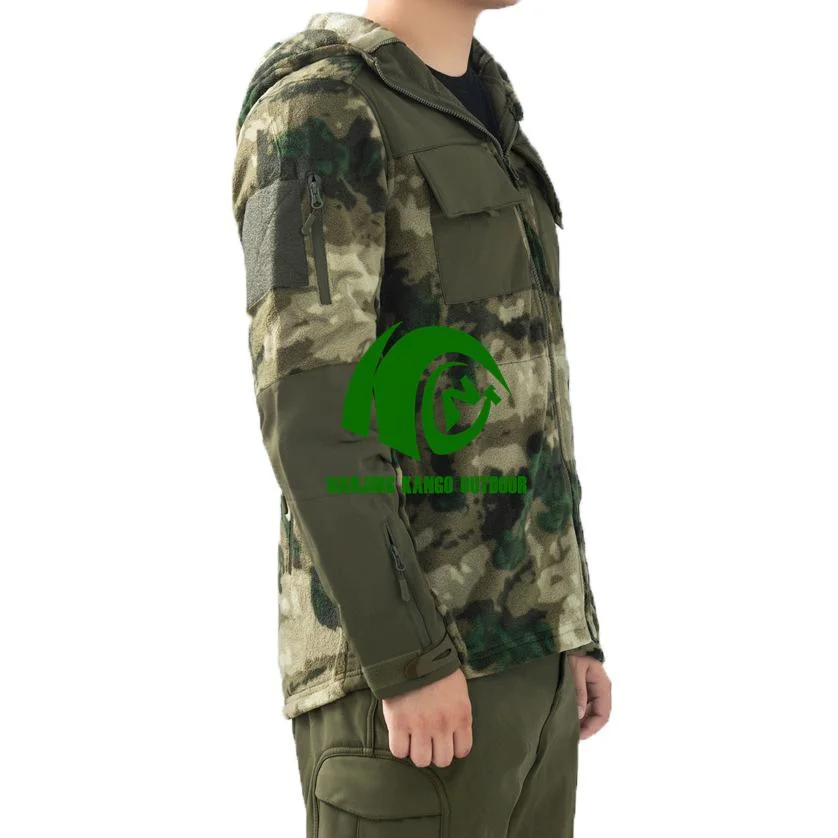 سترة مموهة من قماش Fleece، ذات تصميم خفيف، خريف وشتاء، مع قماش Camo Soft Shell التكتيكي ملابس الجيش ذات القلنسوة الدافئة