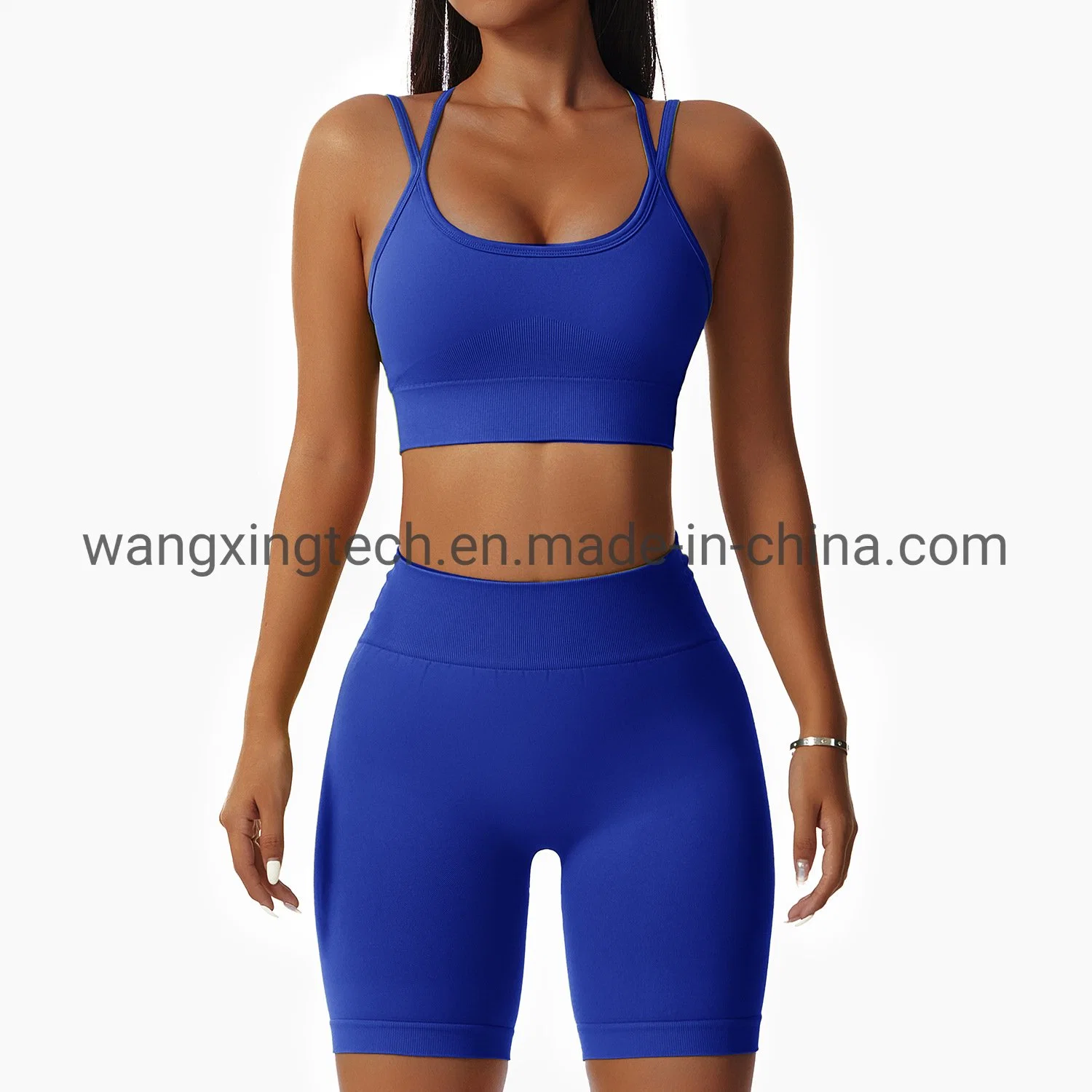 Sexy Spaghetti Strap Padded Sports Bra Shorts Workout Fitness Suits for Women