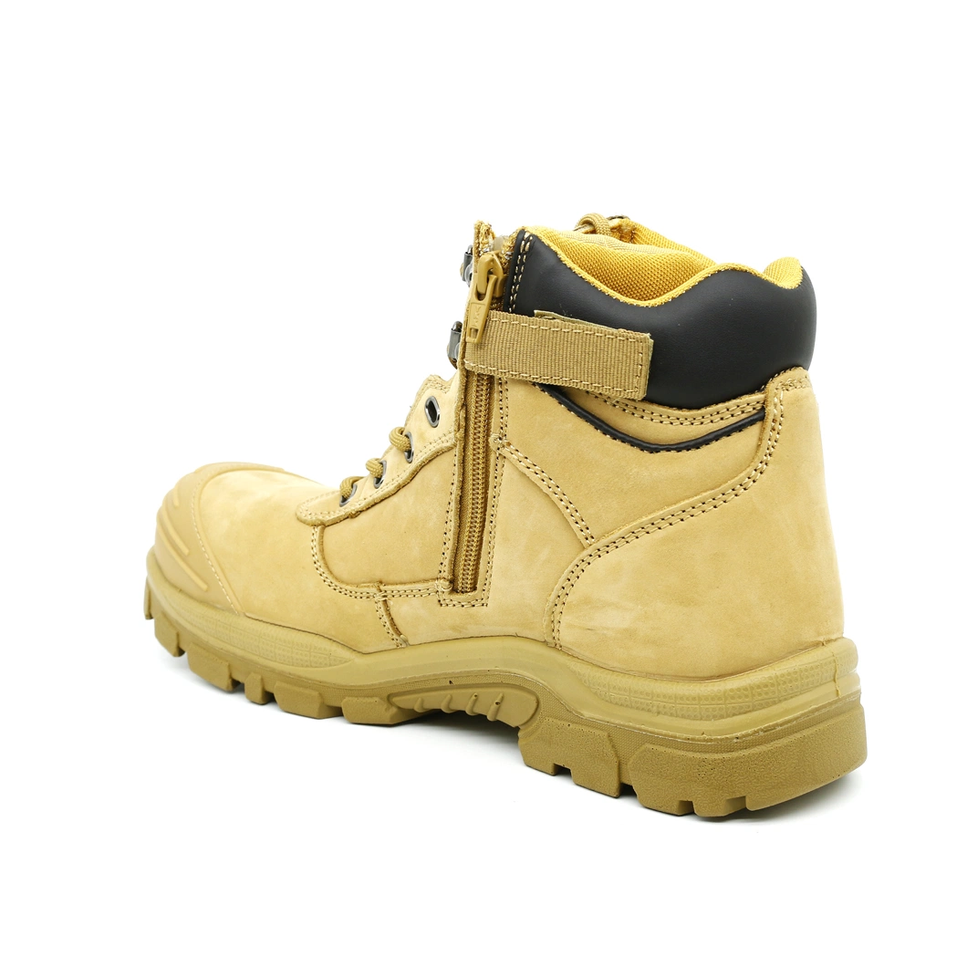 Wheat Nubuck Upper Mesh Lining Side Ykk Zip TPU Toe Cap Lace up Steel Toe Safety Shoe Boots Footwear