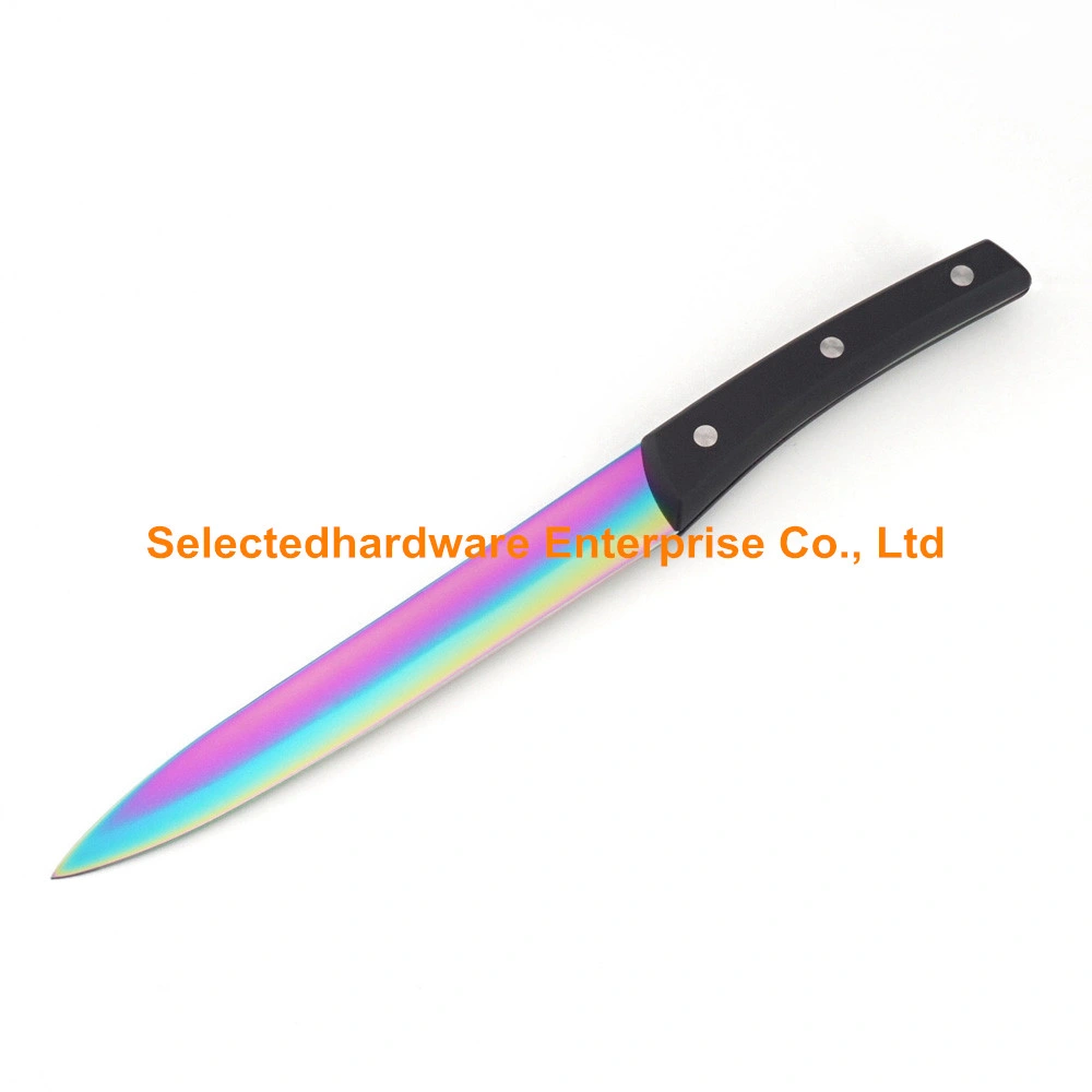 6-Piezas Cuchillo de cocina con el arco iris de la hoja de revestimiento de titanio