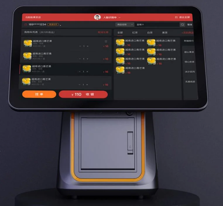 Système POS capacitif de 15 pouces écran tactile de la caisse enregistreuse Avec imprimante Inbuild