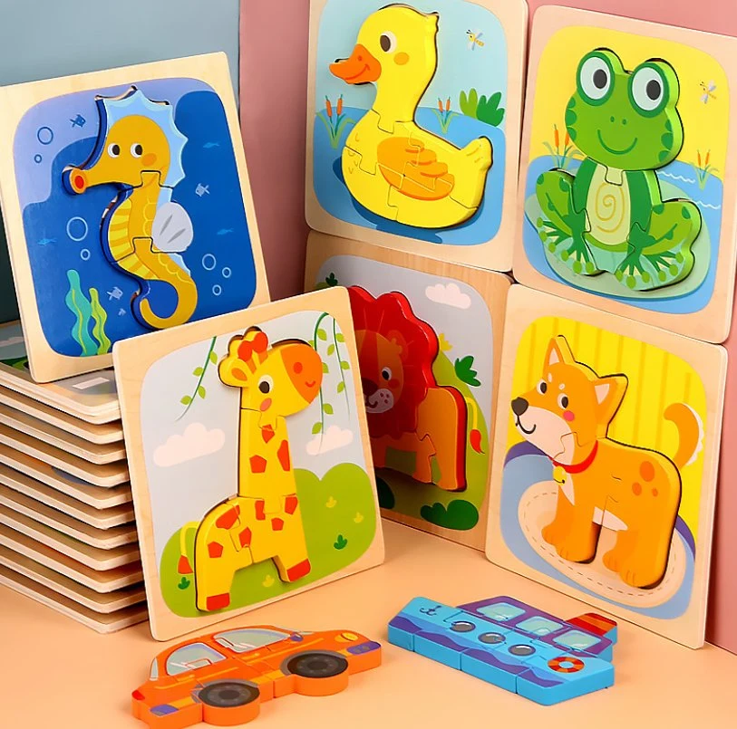 Children Early Education 3D Cartoon Animal Wooden Jigsaw Puzzle Toy