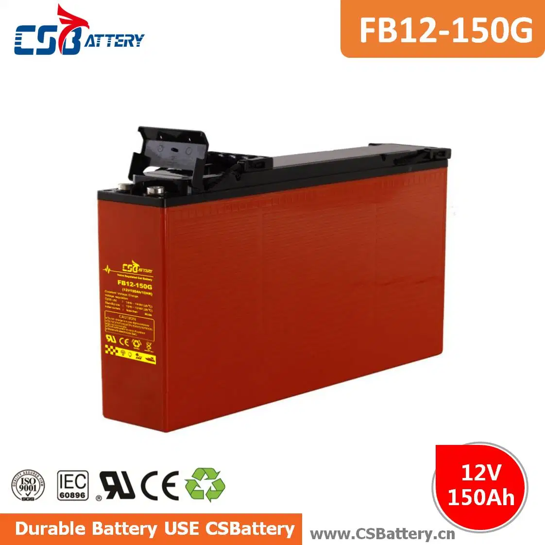 Csbattery 12V 55ah/80ah/100ah/150ah/180ah/200ah Bateria AGM/Gel de Terminal de Acesso Frontal Fina para Painel Solar/Bomba/Carrinho de Golfe/Ferramenta Elétrica/Motores/Csp.