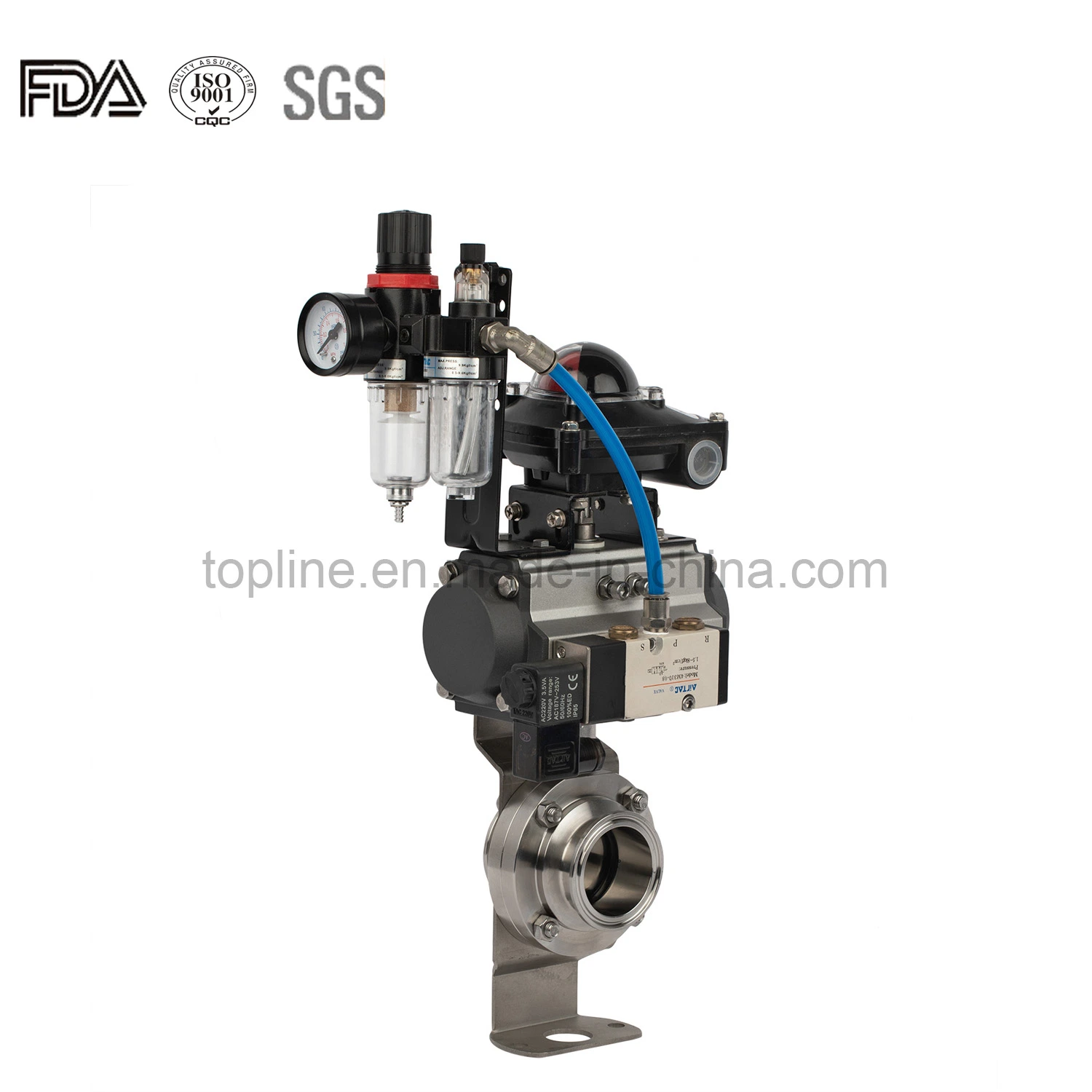 Stainless Steel Sanitary Pneumatic Butterfly Valve with Top Control Device