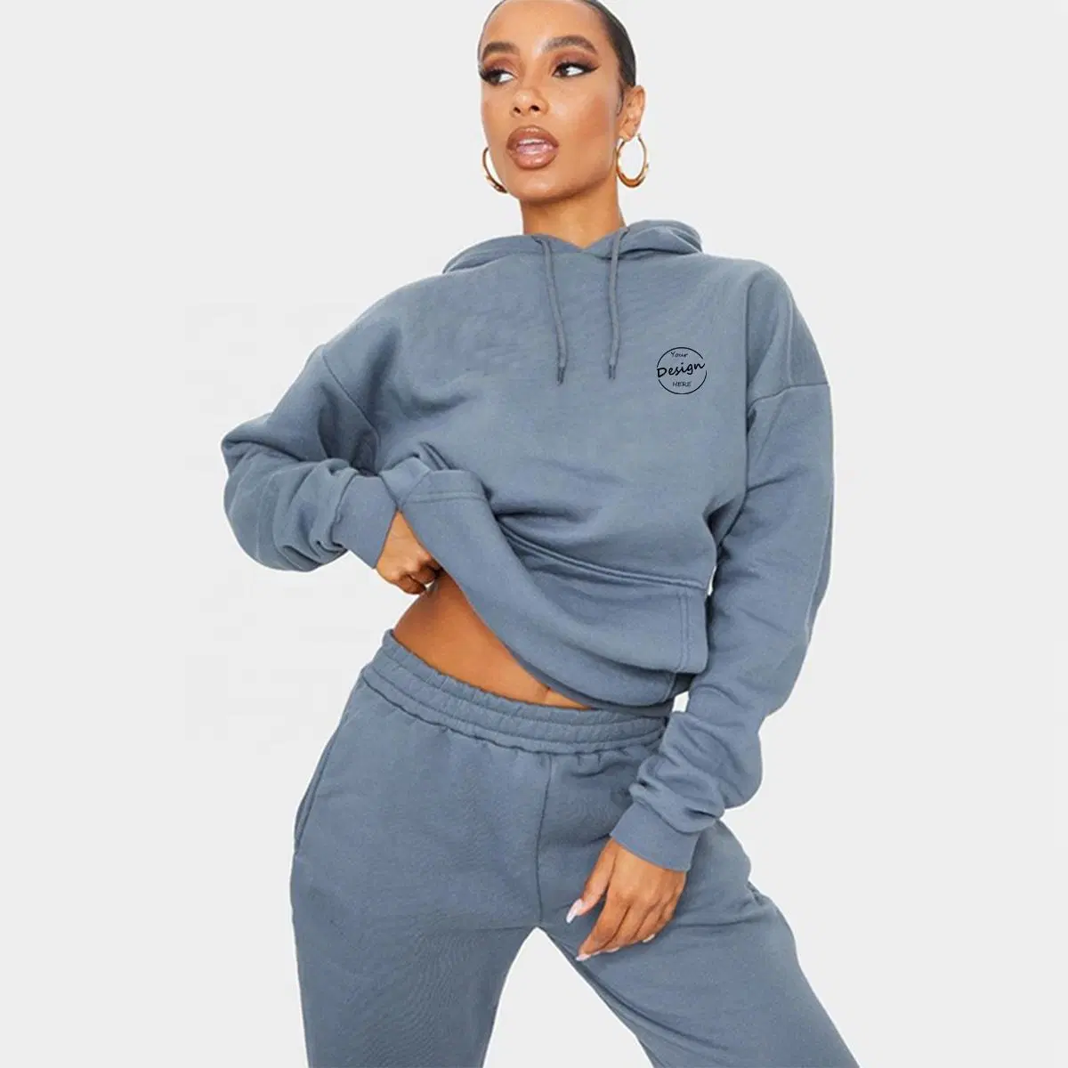 Top Sale High quality/High cost performance  Cotton Fleece Woman Tracksuit Set Winter Sport Wear Solid Color Loose Fit Women Sweatsuit Set Tracksuit