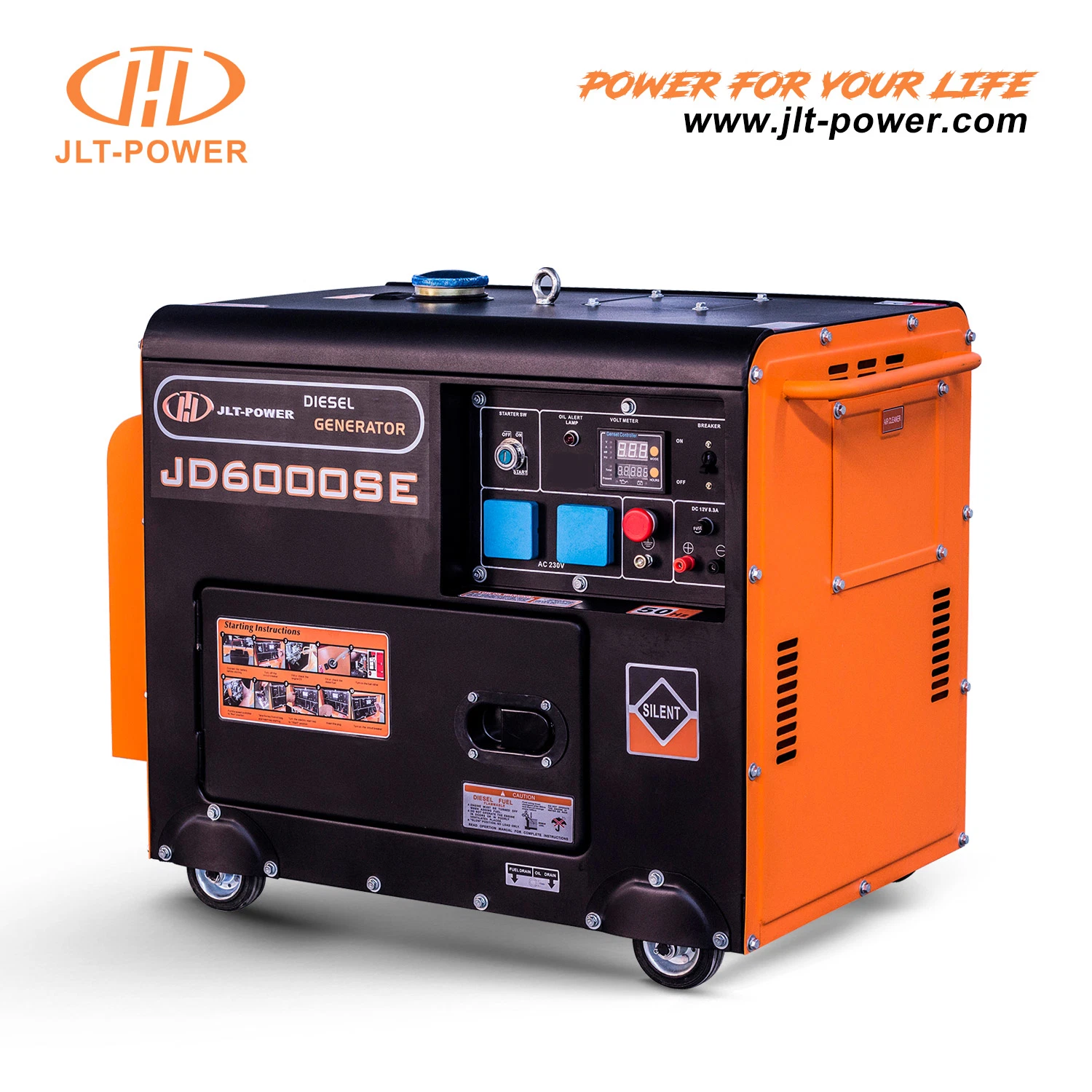 JLT Power Brand 6,0kw 6,0kva 12HP/8,3A Generador de Energía Eléctrica silencioso Motor diesel de dosel con sistema de sonido