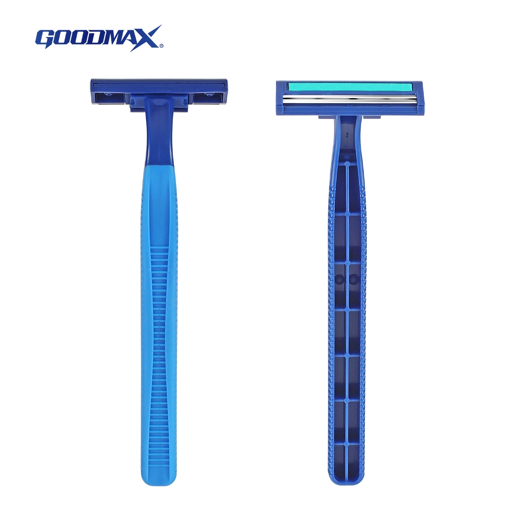 Triple Blade Rubber and Plastics Handle Disposable Razor with Lubricant Strip