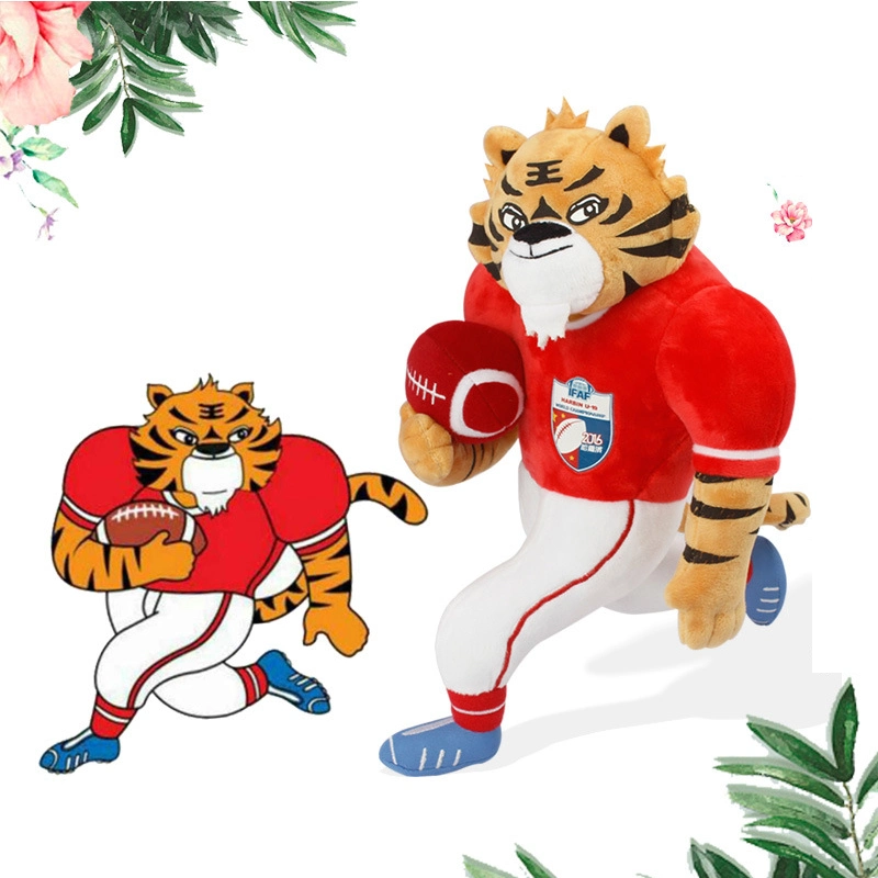 Jouet en peluche personnalisé de mascotte de tigre de sport de football de 20 cm, doux et rembourré, en gros.