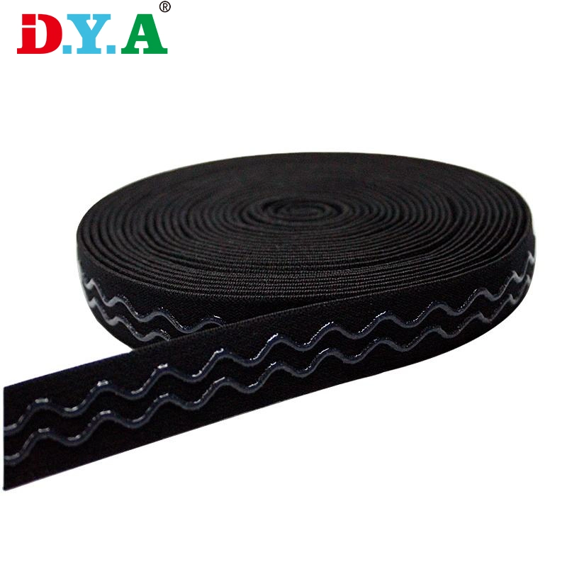 Customize Rubber Texture Silicone Nylon Elastic Non-Slip Black Grip Elastic for Clothing