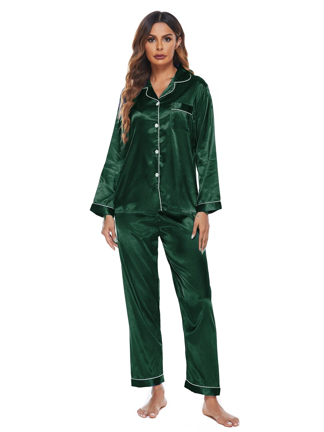 Custom Silk Pajama Solid Color Family Satin Long Sleeve Women Pajama Set