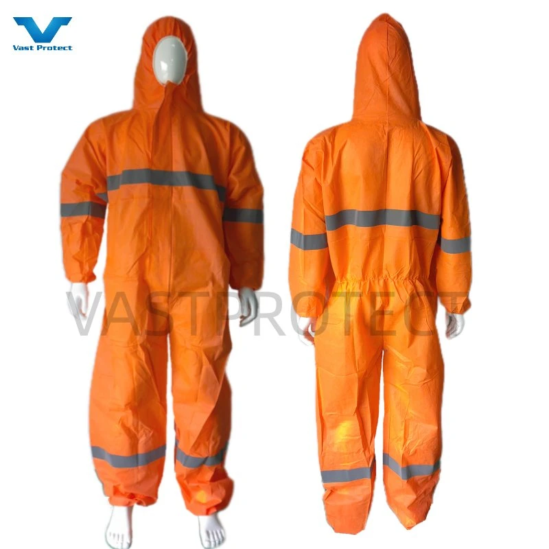 USA PPE Safety Disposable PP+PE 56GSM Reflective Tape Orange Coveralls