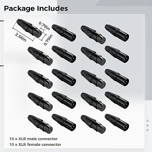 Conectores XLR de 3 pines, conectores de tipo soldadura XLR de 10 y 10 conectores, conectores de audio XLR de cable de micrófono, conectores de adaptador XLR de tipo soldadura