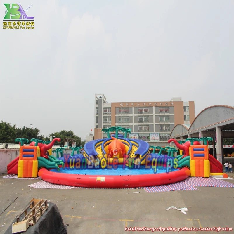 Giant Dinosaur Themed Inflatable Water Slide Pool Jurassic Inflatable Amusement Park