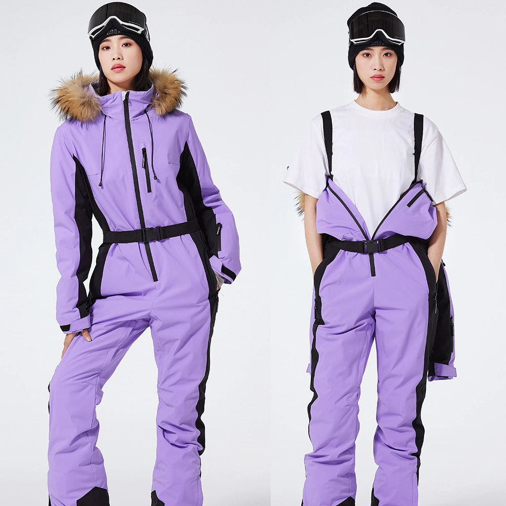Wholesale/Supplier Outdoor Snow Wear with Fur Women One Piece Ski Suit