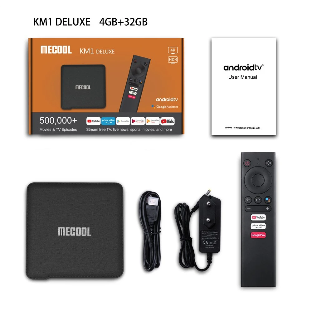 Mecool Km1 ATV Google Certified TV Box Android 10 4G مجموعة Android 9.0 Amlogic S905X3 Androidtv WiFi YouTube 4K سعة 64 جيجابايت الصندوق العلوي