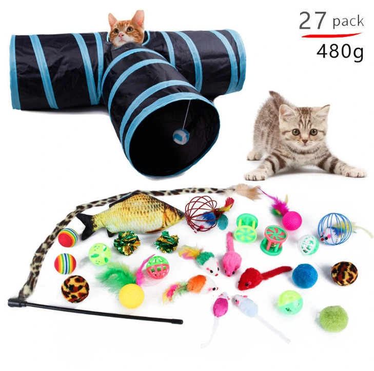 Hot Sale 28 PCS Pack of Kitten Toys Bulk Pet Feather Ball Interactive Mouse Cat Toy Set