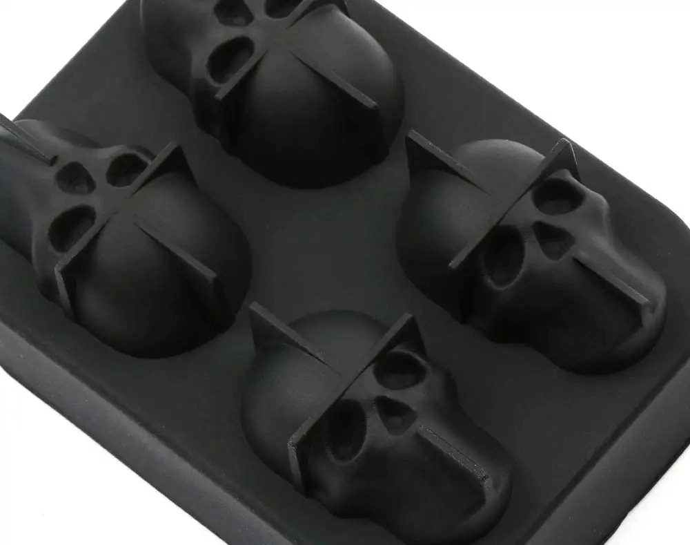 Food Grade 3D Halloween Skull 4 Grids Silicone Ice Cube Tray with Lids