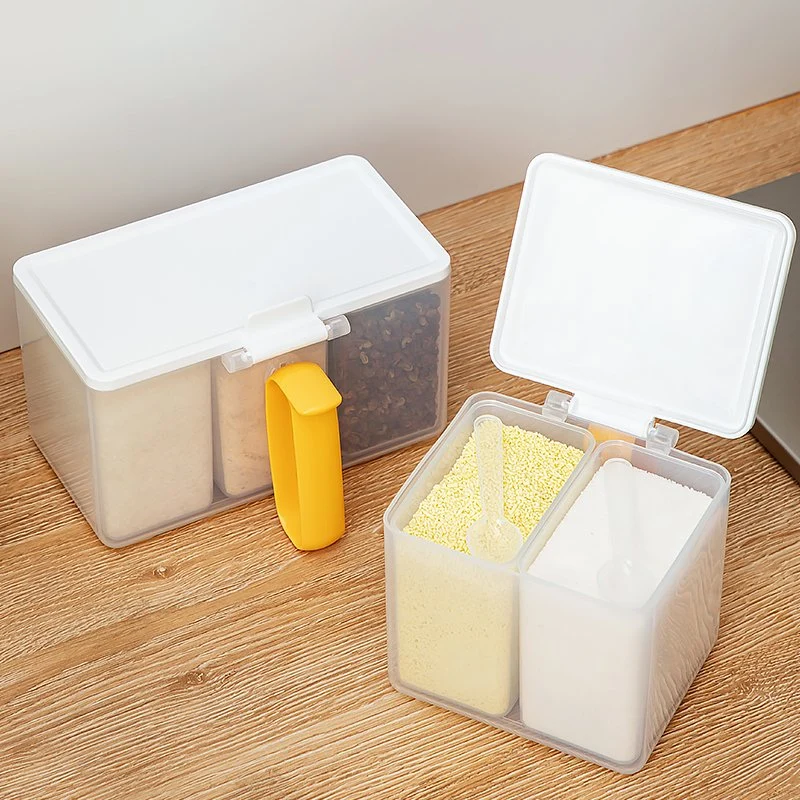 Plastic Seasoning Storage Container 4 Compartmented Kitchen Storage Box with Spoon