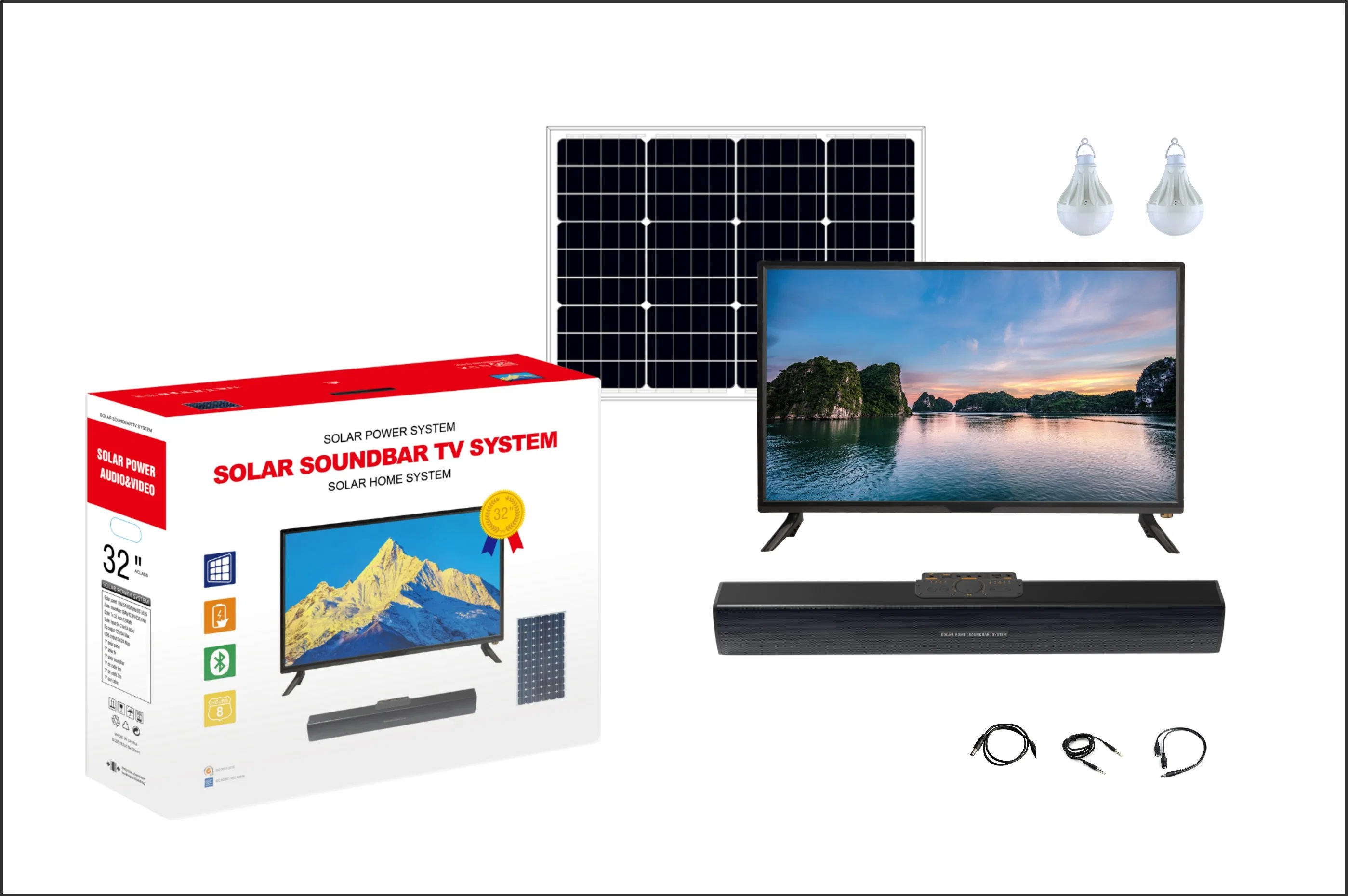 Pcv Solar Sound-Bar TV System for Solar Energy Storage Portable for Outdoor with 30-40 W Speakers Enjoy Your Music