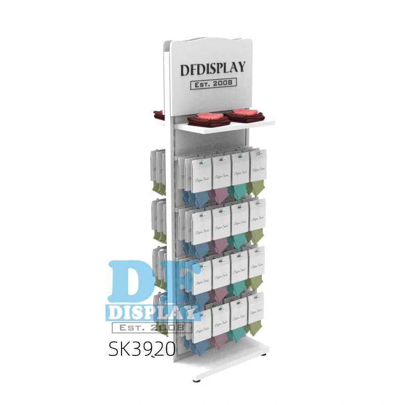 Retail Store Sock Display Stockings Display Fixtures Stand Metal Hooks Sock Display with Shelves Baseball Hat Cap Rack