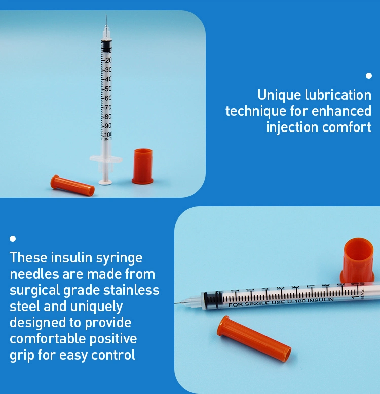 100u/50u jeringa de insulina de 1 ml/0,5 ml con la aguja