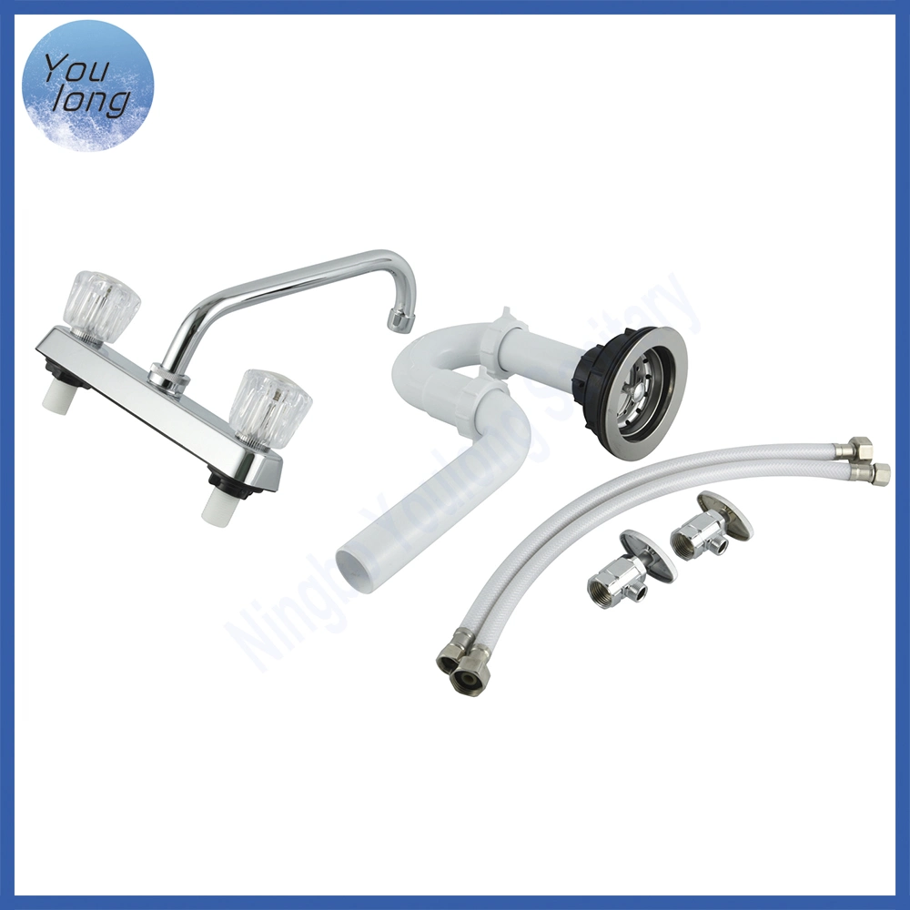 Plastic 8 Inch Sink Mixer Set with Drain Angle Valve Flexible Pipes