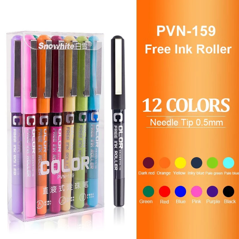 Stationery Stick Liquid Ink Rolling Ball Stick Pens, Extra Fine Point (0.5mm) Assorted Ink Colors, 12CT