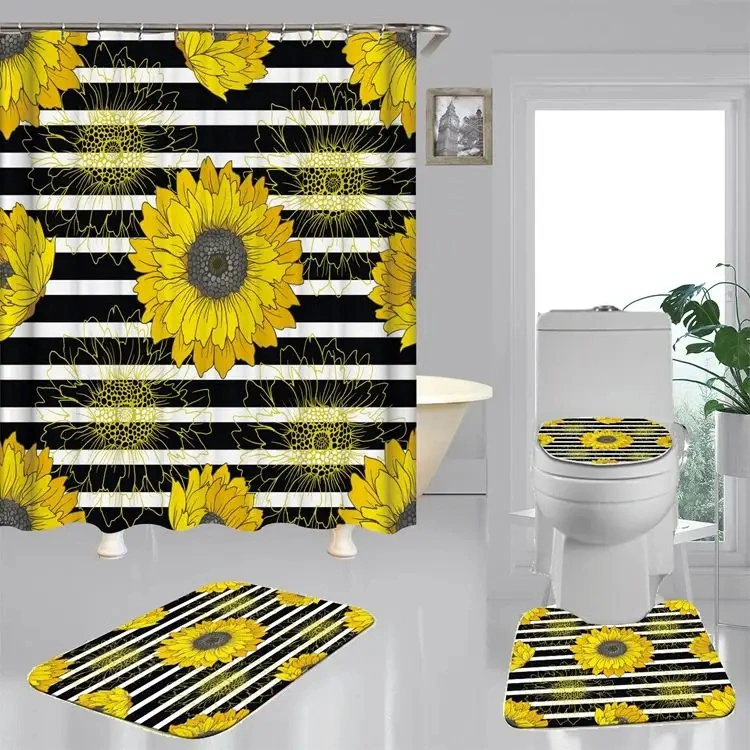 Rideau de douche en tissu polyester à motif tournesol personnalisé, décoration d'intérieur magnifique photo numérique imprimé rideau de bain imperméable