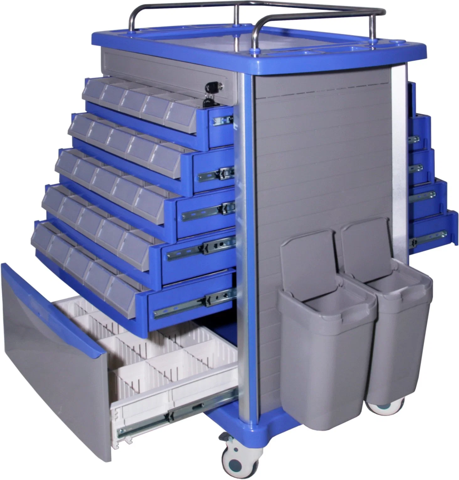 Hospital Furniture ABS & Aluminum Medicine Trolley with Central Locks