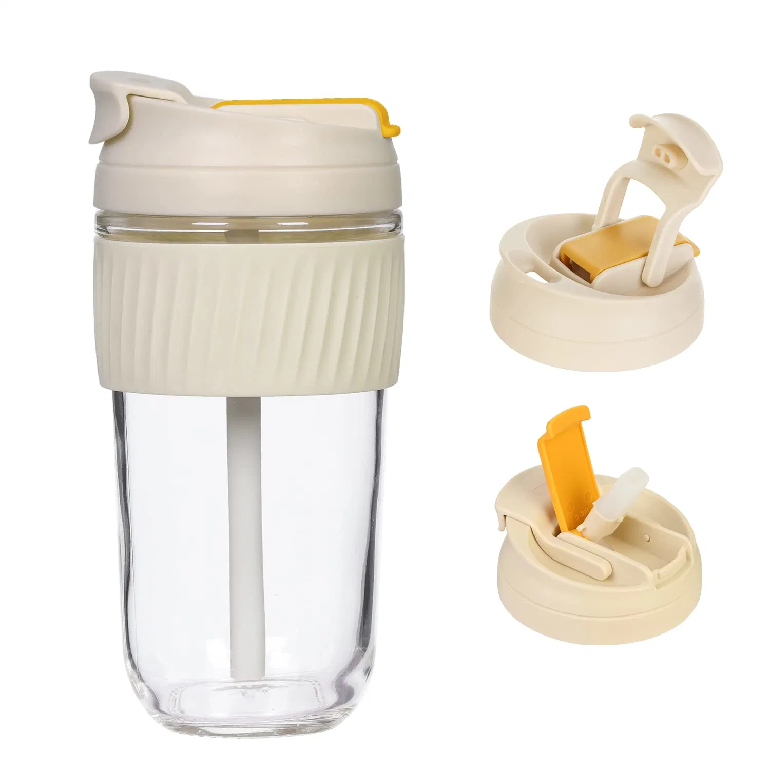 Leak-Proof Glass Tumbler Lid and Straw Coffee Reusable Coffee Cup Travel Mug