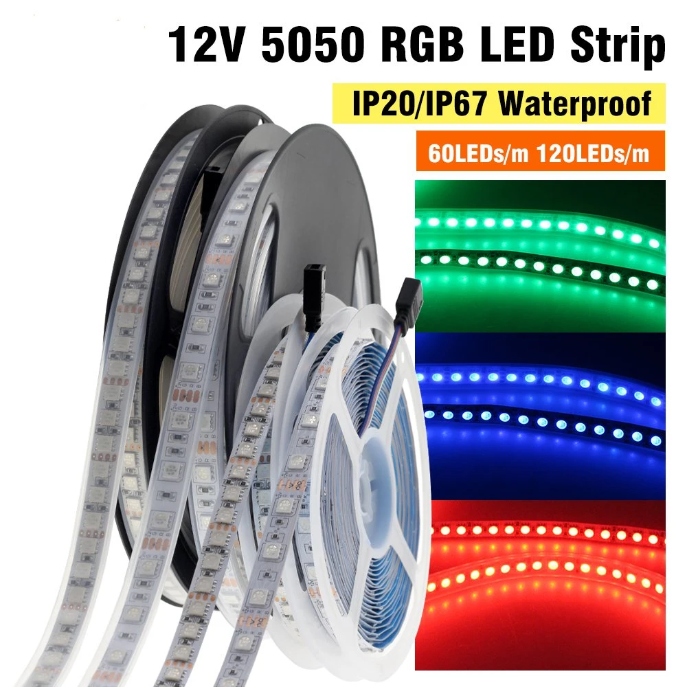 DC12V LED Strip 5050 LED Strip Light High Brightness Waterproof RGB LED Light Tape 60LEDs/M 120LEDs/M 5m/Lot