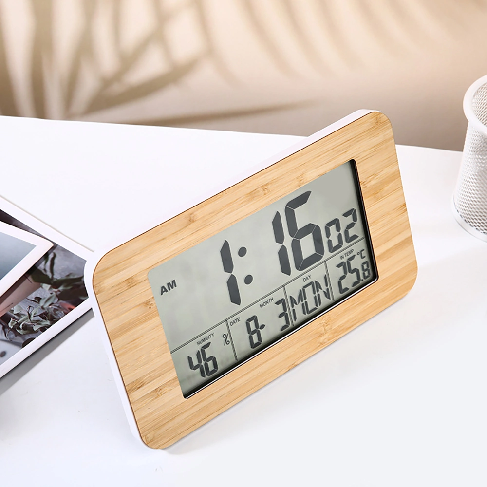 Digital Table LCD Calendar Bamboo Surface Decoration Gift Clock