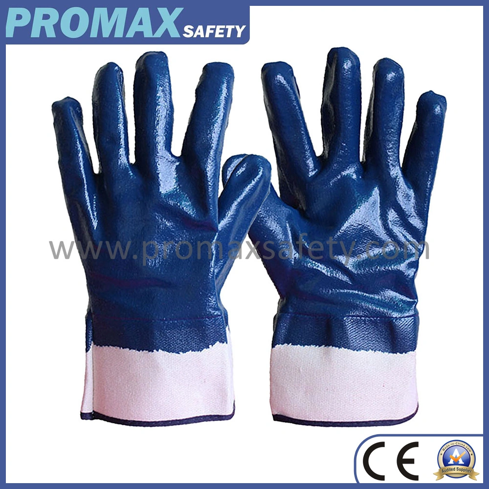 Heavy Duty Anti Acid and Alkali Chemical Oil Proof NBR Cotton Jersey Blue Nitrile Fully Labor Gloves