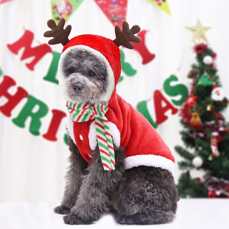 Christmas Pet Supplies Clothing Cat Cotton Clothes Funny Autumn and Winter Clothes Old Man Elk Snow