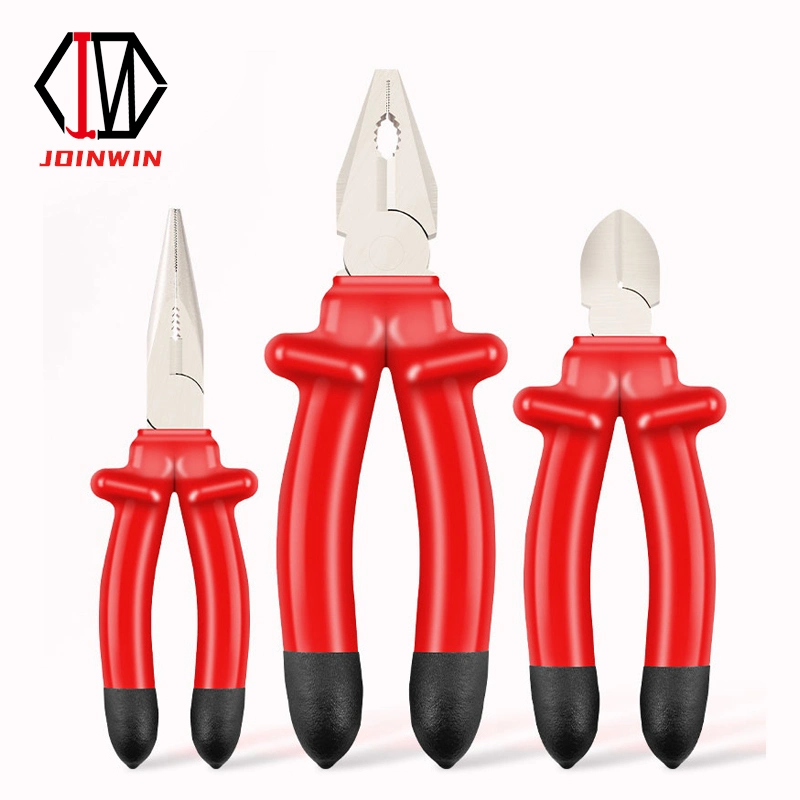 Industrial Grade 45# High Carbon Steel Combination Pliers Long Nose Pliers Diagonal Pliers with 1000V Insulated Plastic Handle Cutting Pliers for Electrician