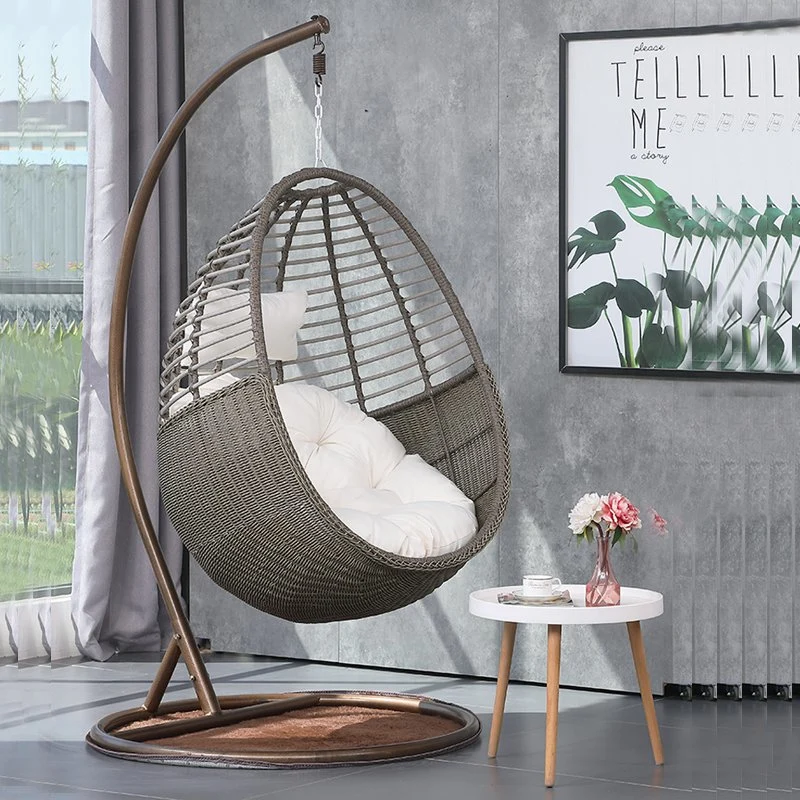 Factory Wholesale/Supplier Cheap Patio Swing Outdoor Furniture Hanging Swing Chair Leisure Wicker Rattan Chair with Cushion and Pole and Base