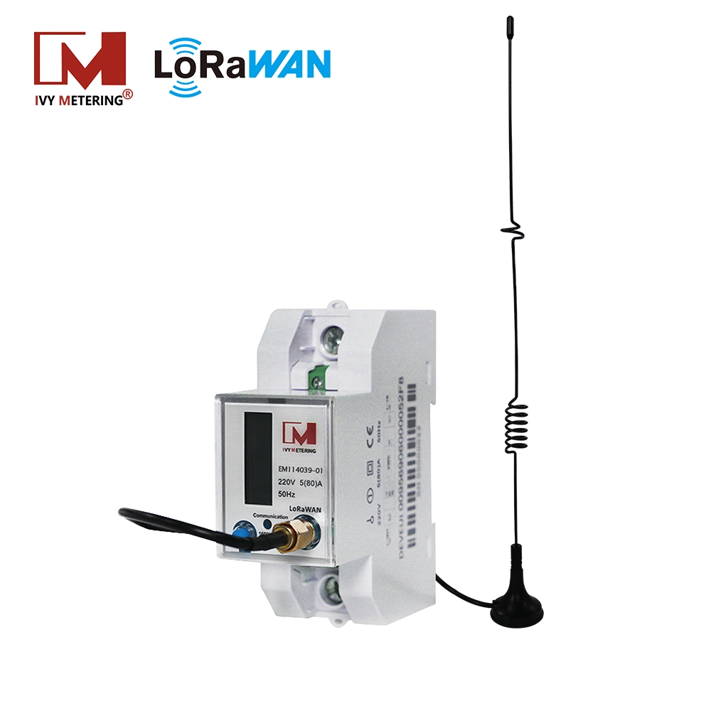 Lora Electric Meter with 868 915 MHz Antenna Single Phase Power Meter Kwh DIN Rail Smart Energy Meter