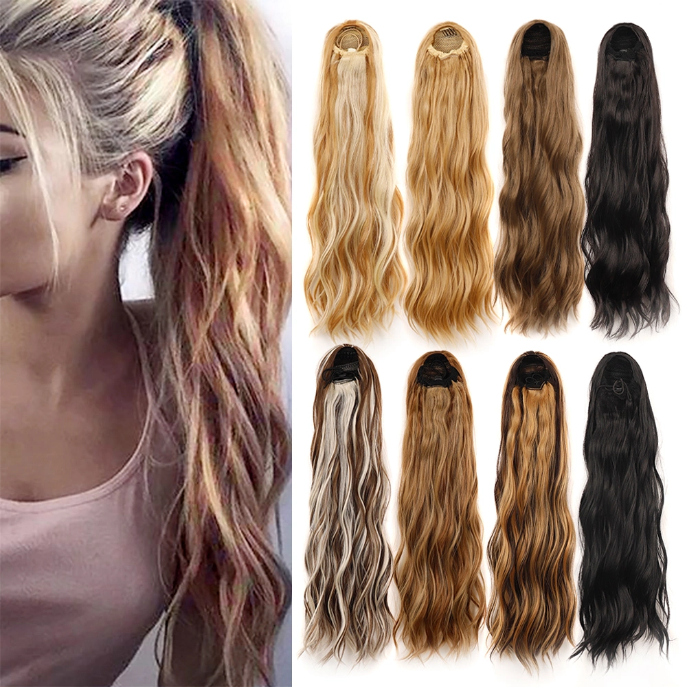 Factory Supply 24 Inch Synthetic Drawstring Ponytail Long Wavy Ponytails Clip in Hairpiece Extensions