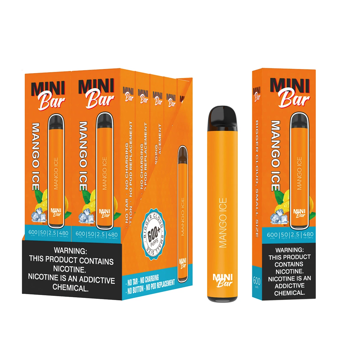 Logo personnalisé 600 bouffées Mini-bar Vape les saveurs de fruits de plume Liquiddisposable 2.5ml E E cigarette