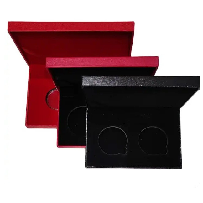 Custom Wholesale/Supplier High quality/High cost performance  Double Commemorative Gold Coins Award Holder Storage Packaging Presentation Paper Floding Boxing Velet Gift Box