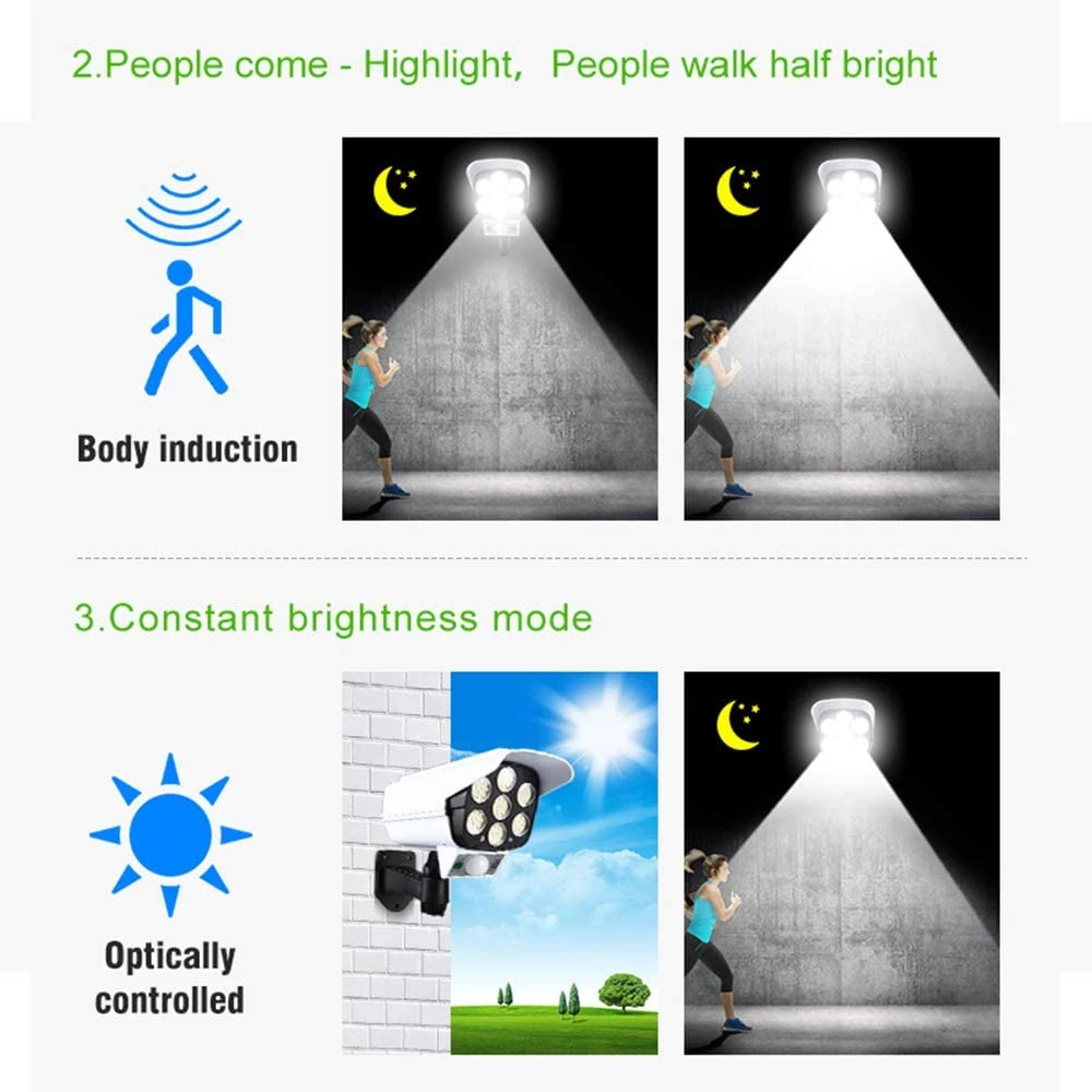 77 LED monitorização de simulação Segurança iluminação Solar Sensor de movimento parede Lâmpada