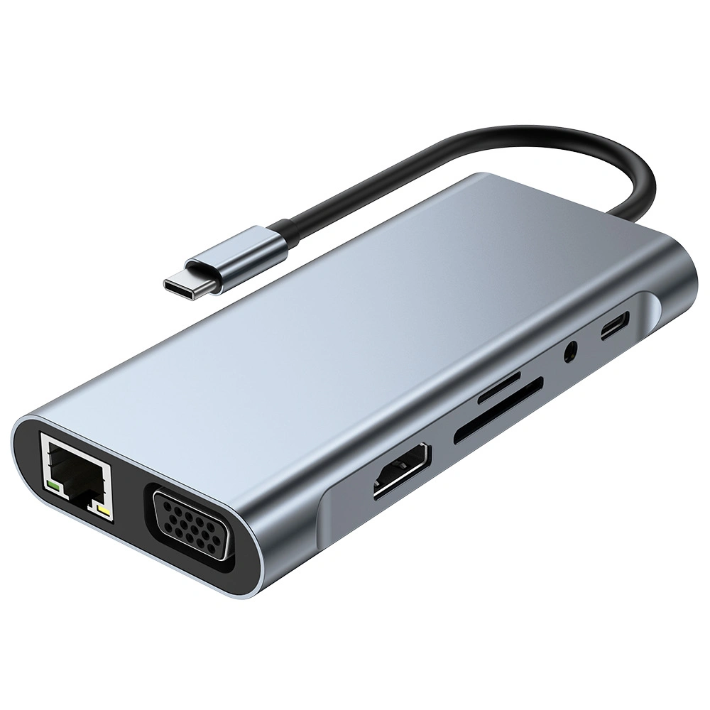 11 in 1 Hub USB C with HDMI/Audio/SD/TF/Pd/USB3.0/VGA/RJ45 Gigabit Network