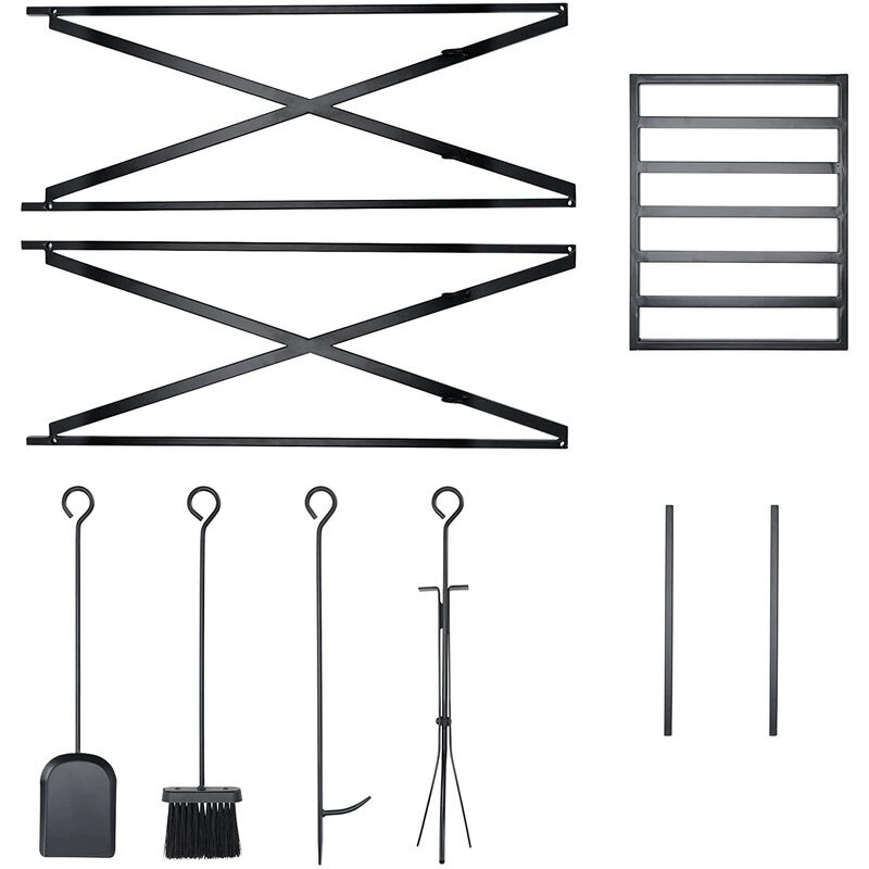 Iron Grill Tool Grill Set Tools with Wood Handle Fireplaces Tools Includes Shovel Brush Poker and Clip